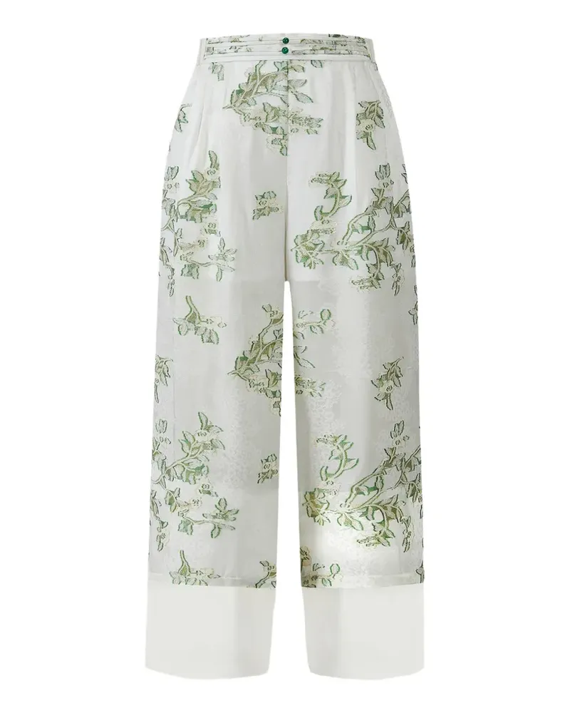 Shanghai Tang Tang embossed metallic-thread trousers - Weiß Weiß