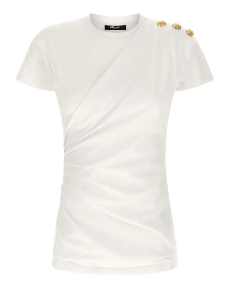 Balmain button-embellished draped T-shirt - Weiß Weiß