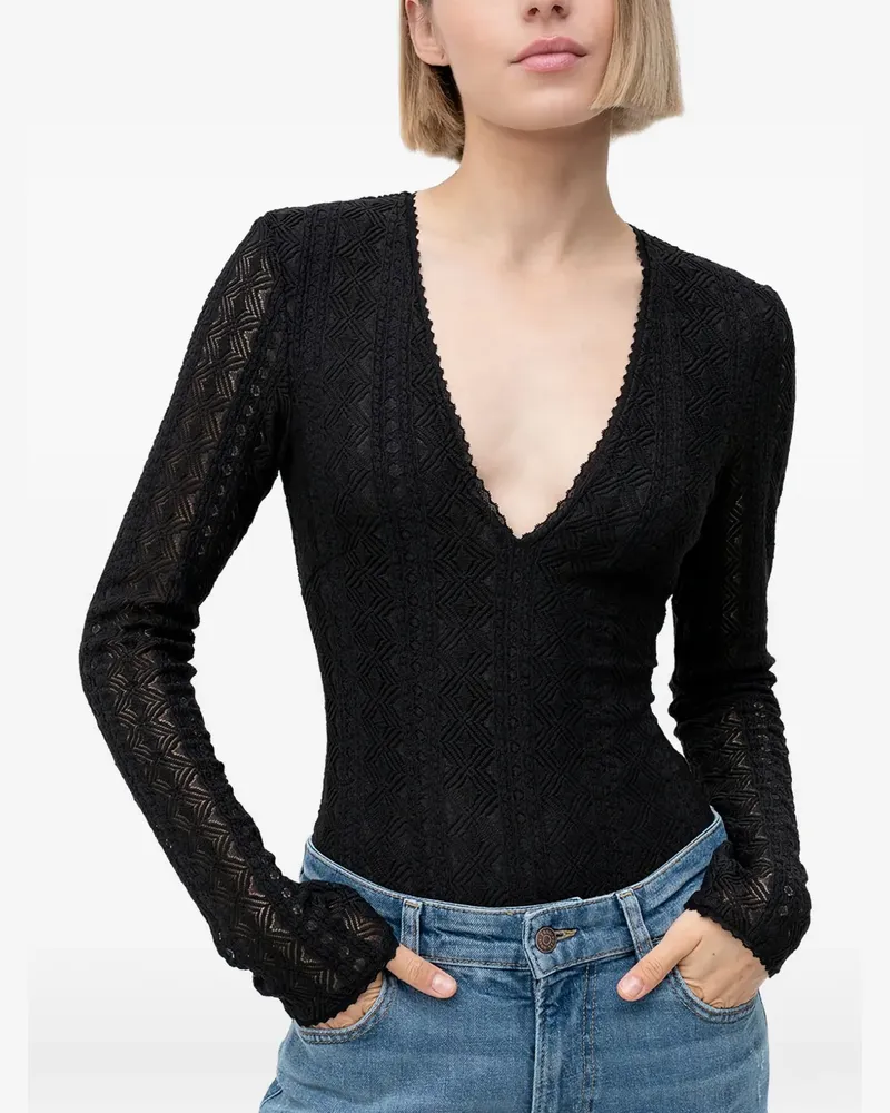 HUGO BOSS V-neck long-sleeve bodysuit - Schwarz Schwarz