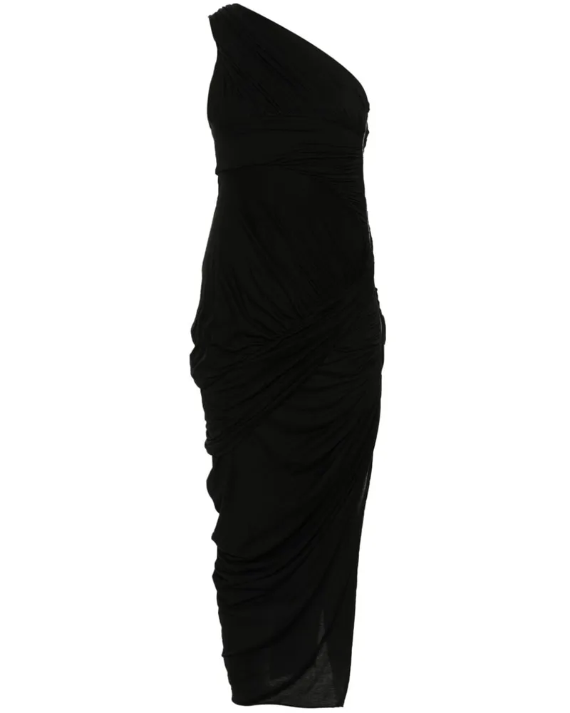 Rick Owens Drapiertes One-Shoulder-Midikleid - Schwarz Schwarz
