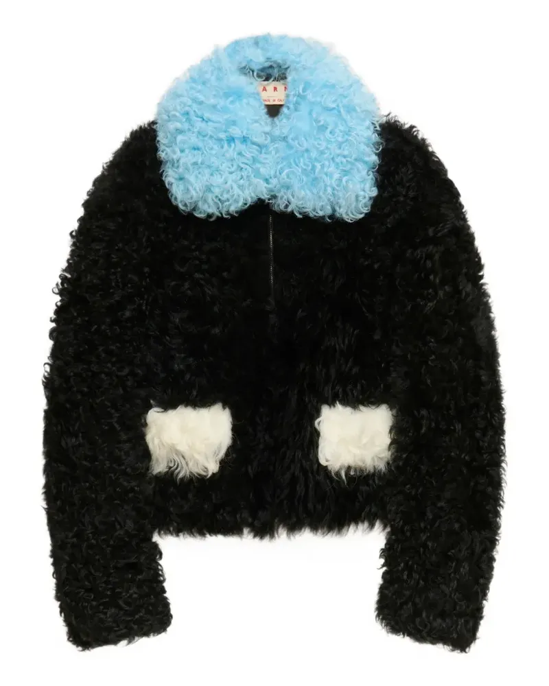 Marni black shearling-jacket with colour-block details - Schwarz Schwarz