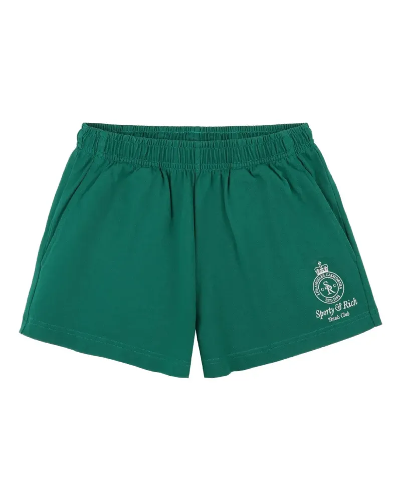 SPORTY & RICH Stretchbund-Shorts mit Logo-Stickerei - Grün Grün