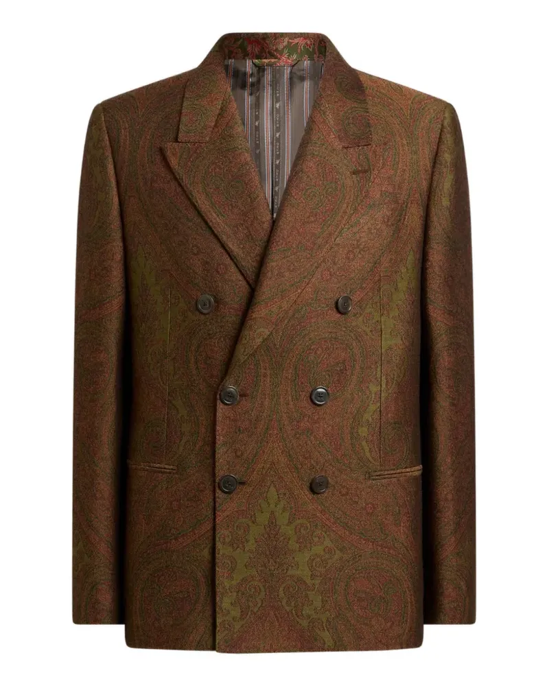 Etro double-breasted wool-blend jacquard jacket with Paisley motif - Braun Braun