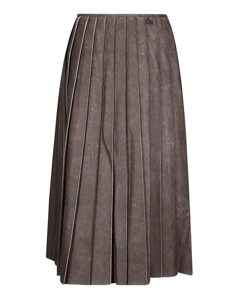 Diesel O-Saka-T1 pleated logo-plaque skirt - Braun Braun