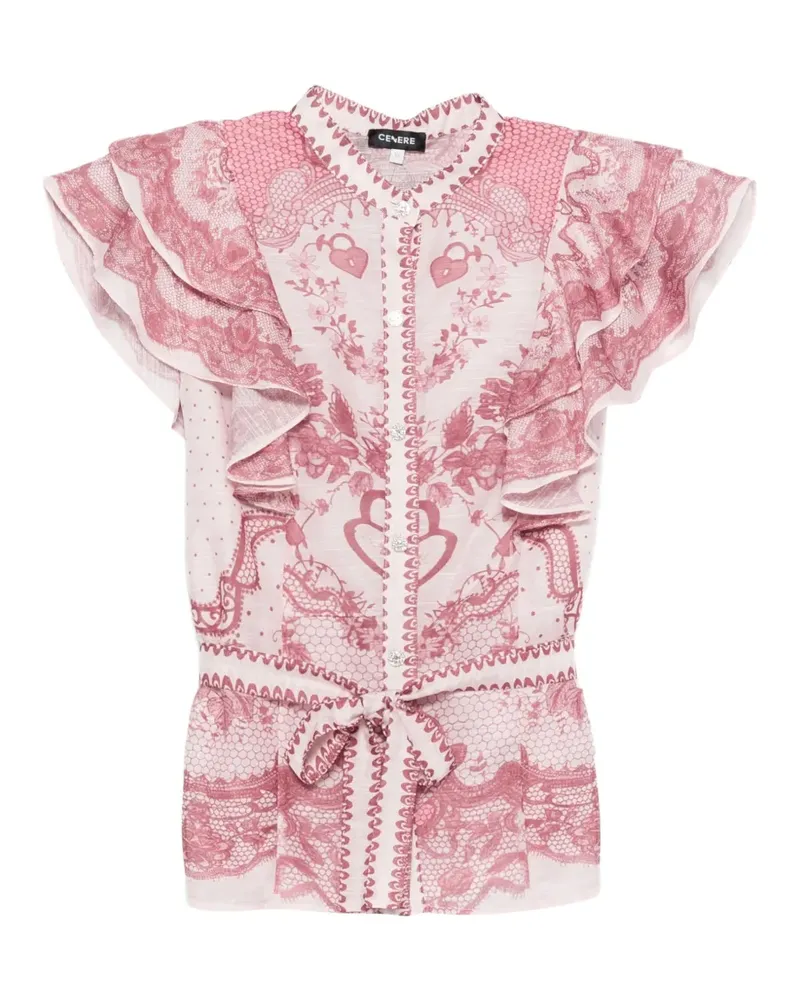 CENERE GB ruffled graphic-print blouse - Rosa Rosa