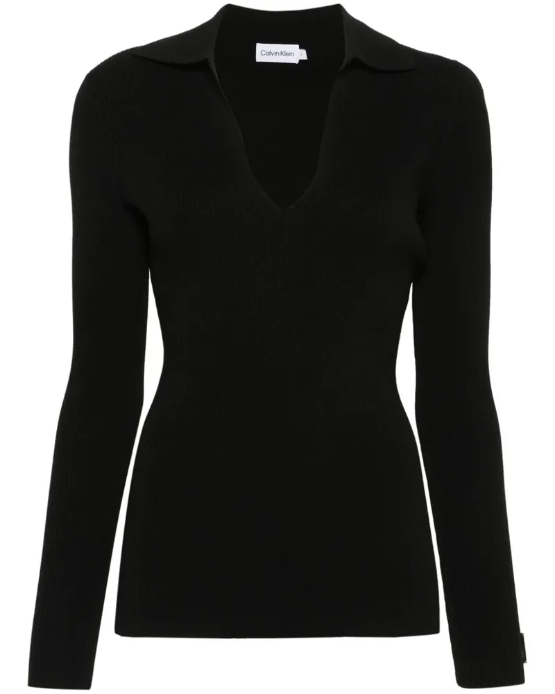 Calvin Klein Fein gerippter Pullover - Schwarz Schwarz