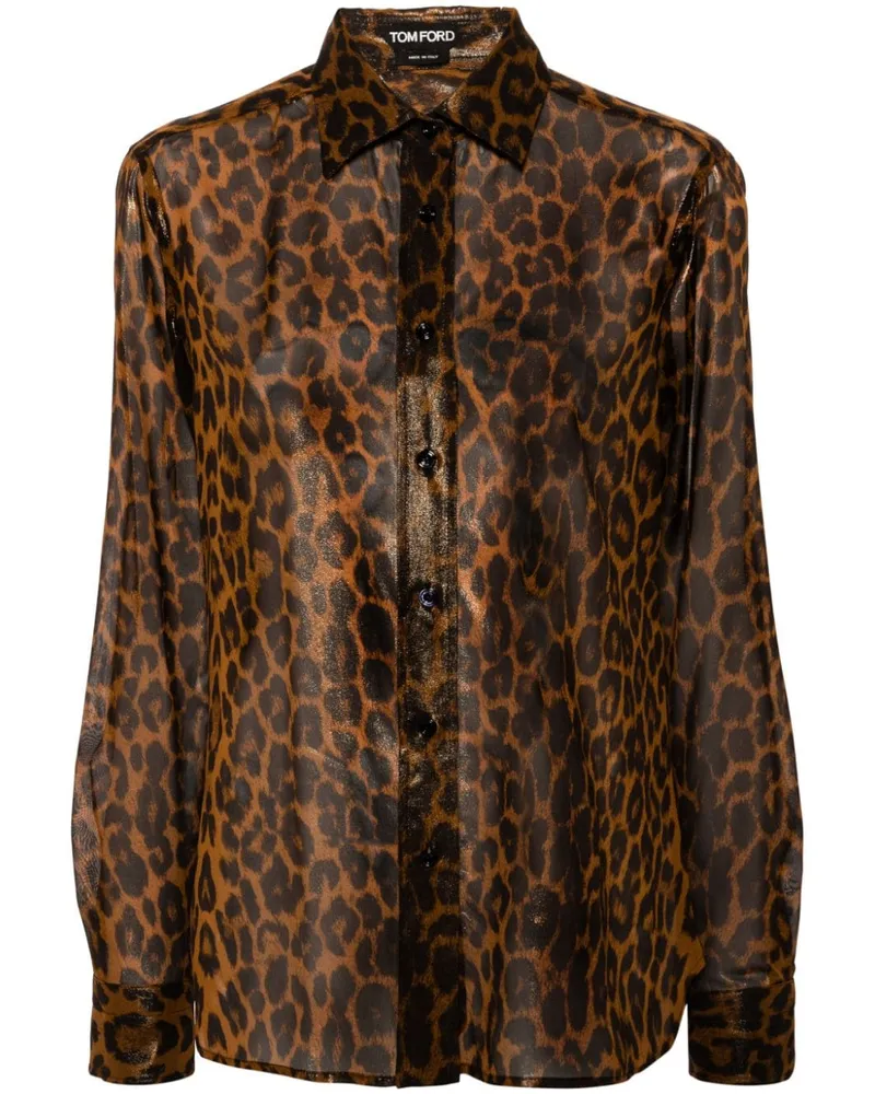 Tom Ford Seidenhemd mit Leoparden-Print - Braun Braun