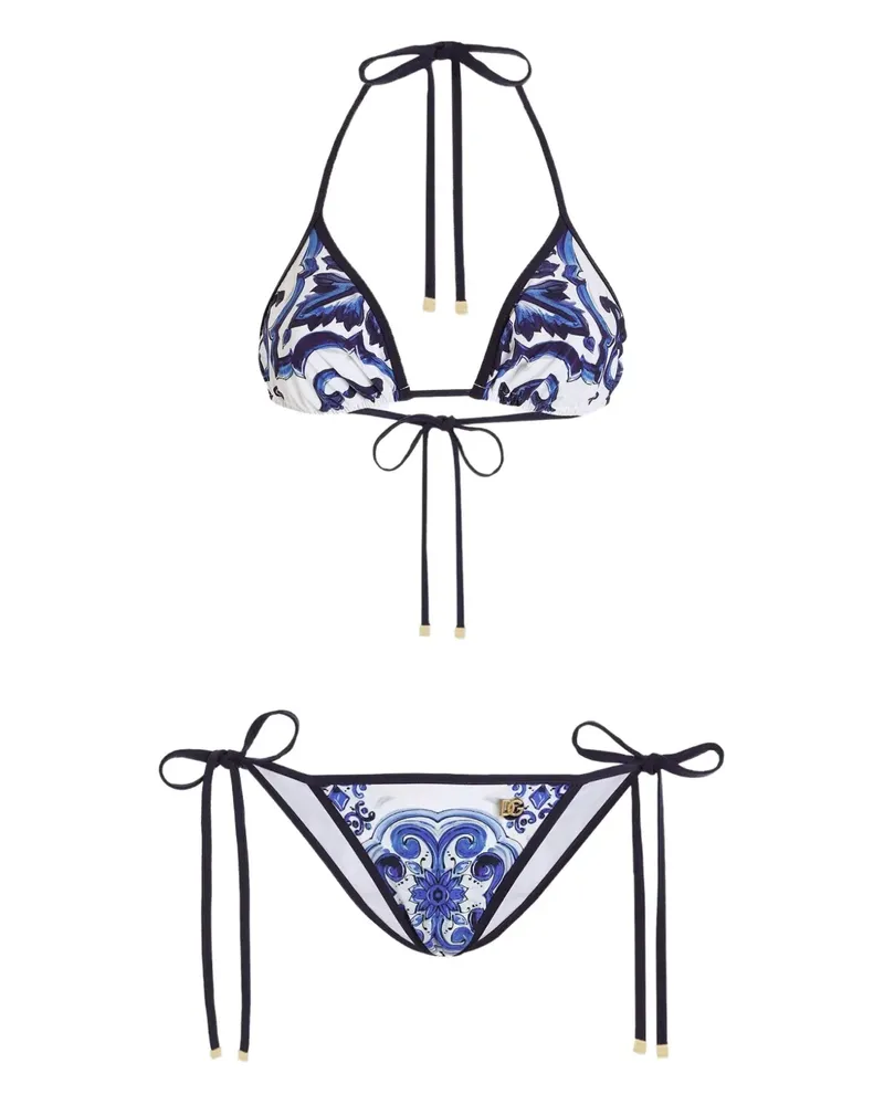 Dolce & Gabbana Bikini mit Majolica-Print - Weiß Weiß