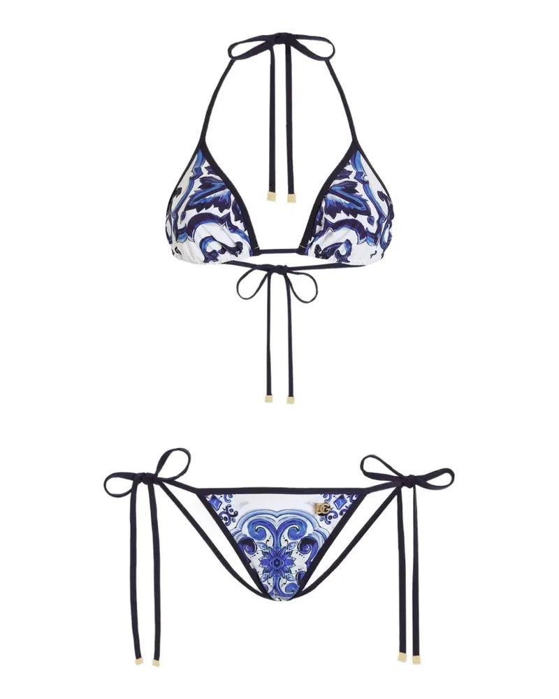 Dolce & Gabbana Bikini mit Majolica-Print - Weiß Weiß