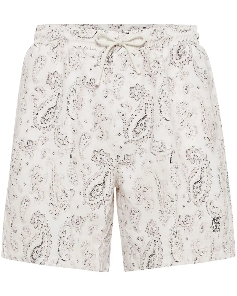 Brunello Cucinelli Badeshorts mit Paisley-Print - Weiß Weiß