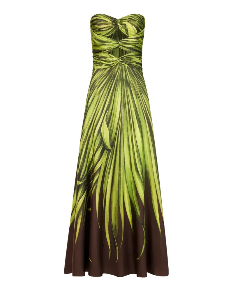 Oscar de la Renta Cocktailkleid aus Seidentwill mit Palmen-Print - Grün Grün