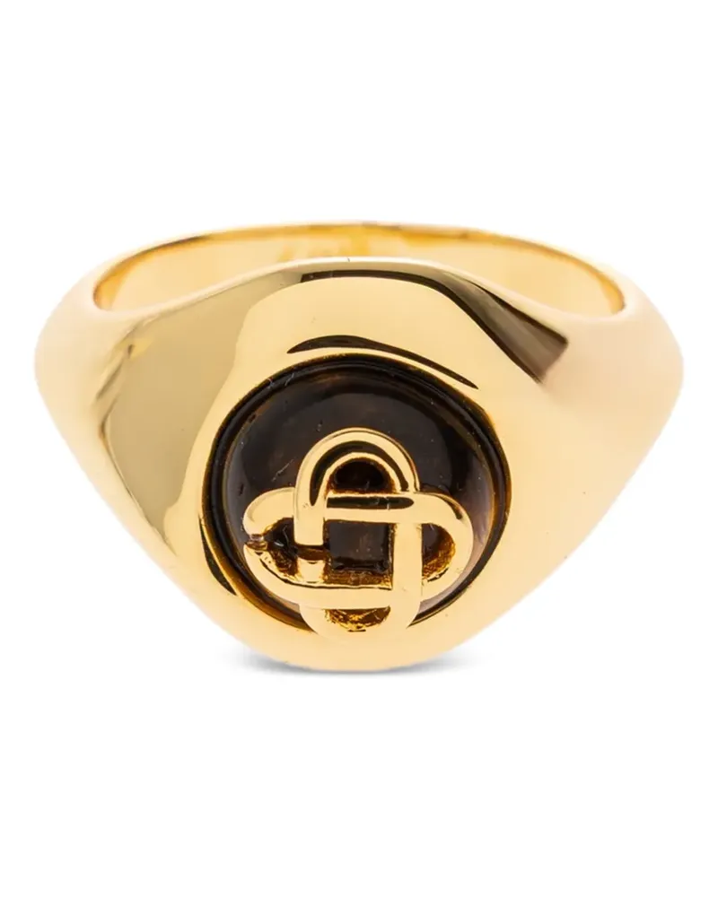 Casablanca Paris logo-plaque stone-embellished ring - Gold Gold
