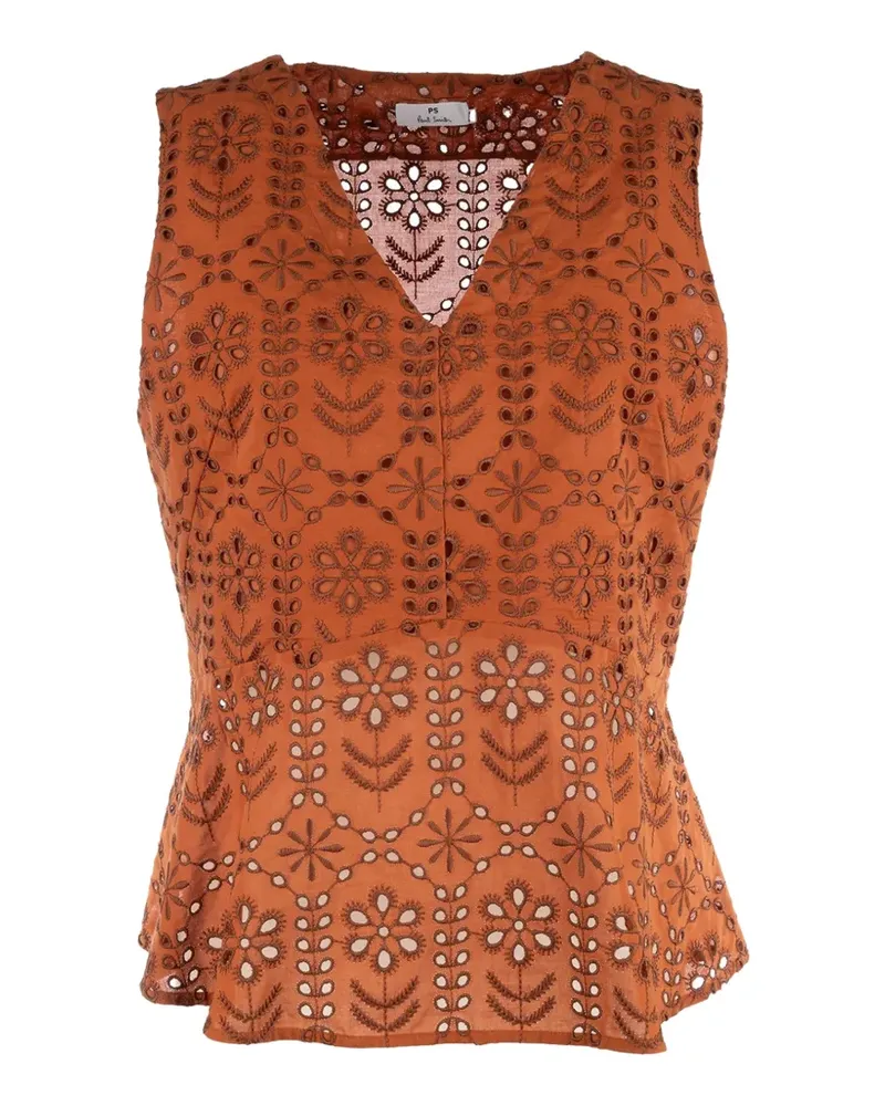 Paul Smith embroidered v-neck top - Orange Orange
