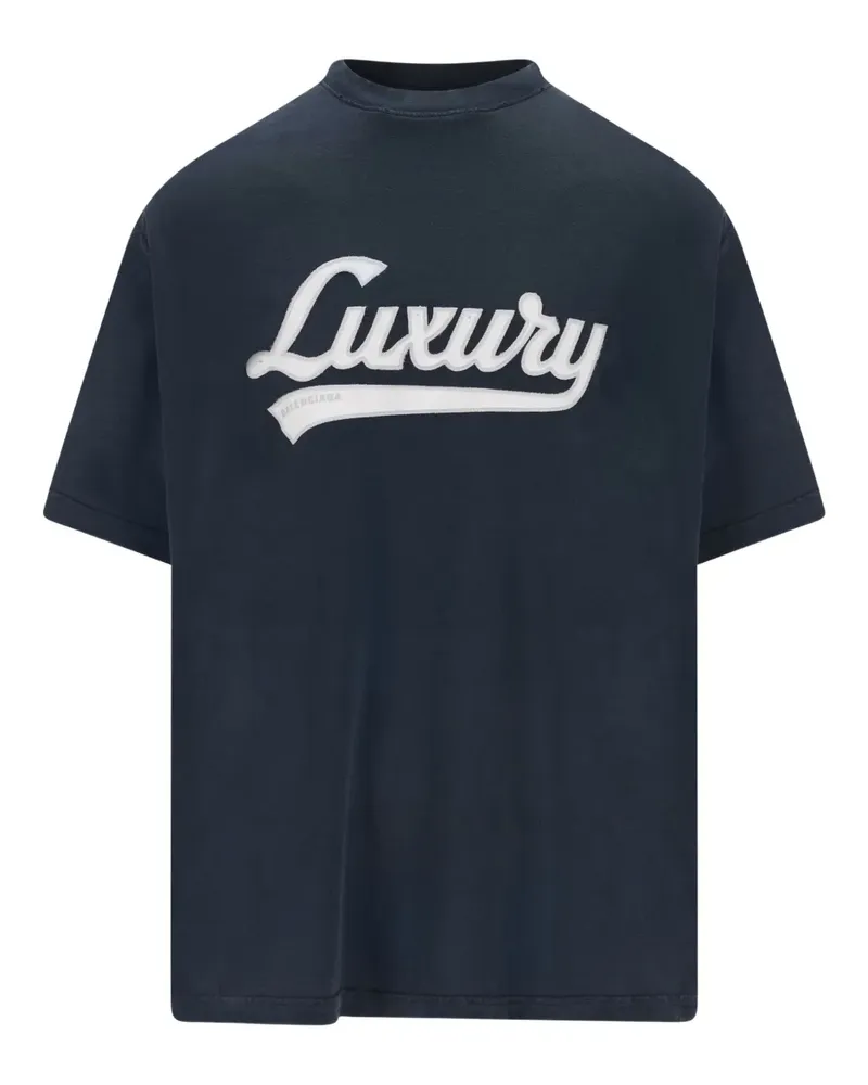 Balenciaga text-embroidered T-shirt - Blau Blau