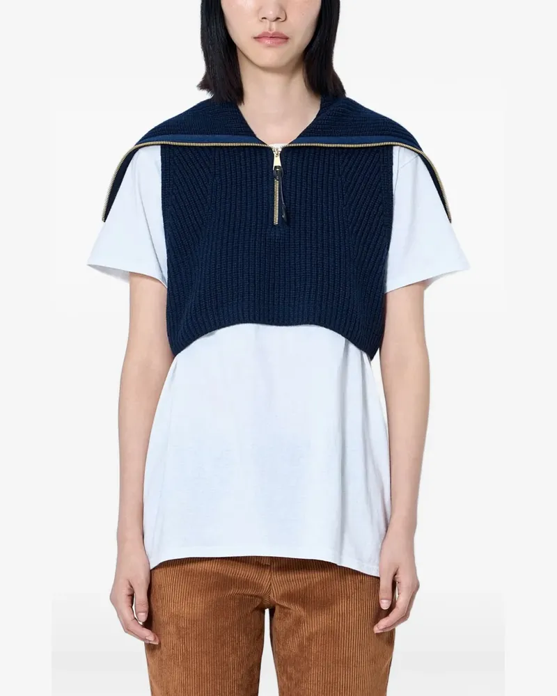 Moncler wool & cashmere zip-up cape - Blau Blau