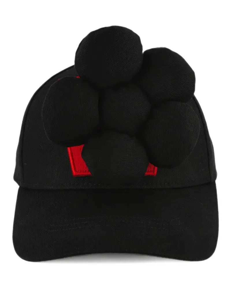 Walter van Beirendonck Baseballkappe mit Blumenapplikation - Schwarz Schwarz