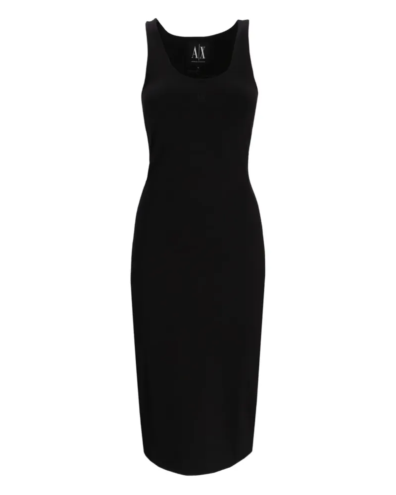 Armani Exchange Geripptes Midikleid - Schwarz Schwarz