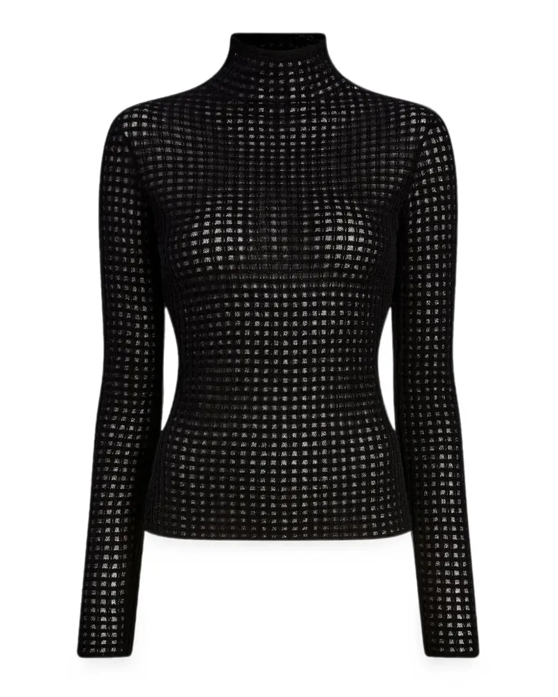 Proenza Schouler Damen Mesh-Strickjersey mit Check - Schwarz Schwarz