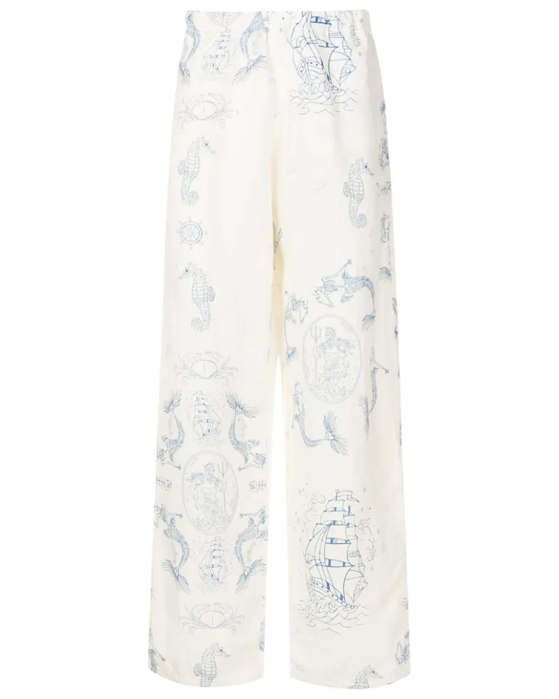 Amir Slama Straight-Leg-Hose mit Print - Weiß Weiß
