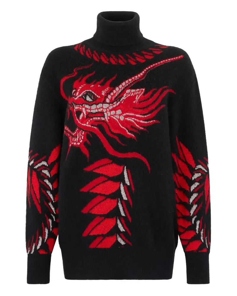 Roberto Cavalli Rollkragenpullover mit Drachenmotiv - Schwarz Schwarz