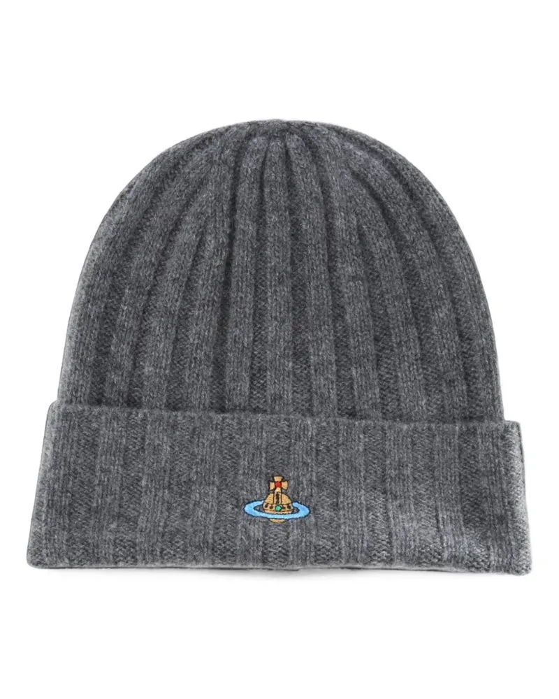 Vivienne Westwood Orb-embroidered ribbed beanie hat - Grau Grau