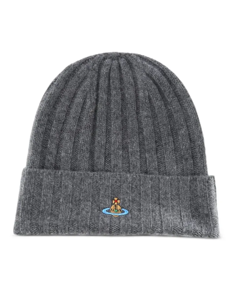 Vivienne Westwood Gerippte Beanie mit Orb-Stickerei - Grau Grau