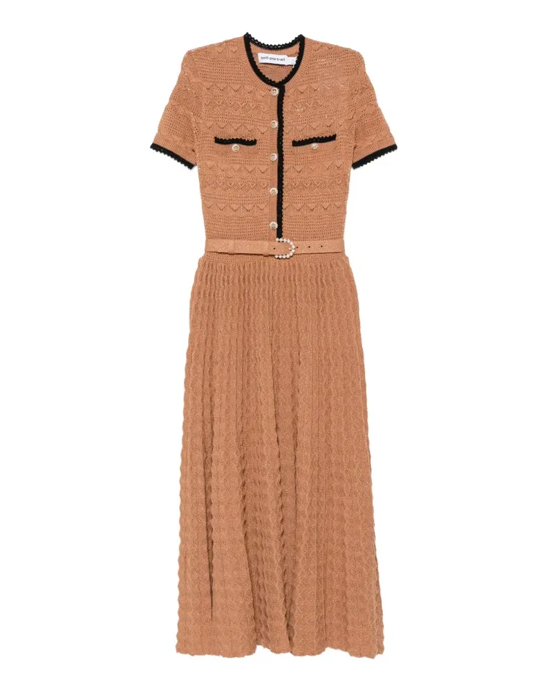 Self-Portrait belted crochet-knit midi dress - Braun Braun