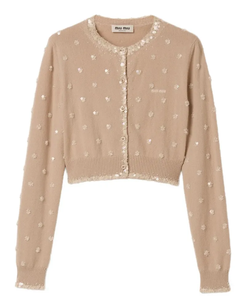 Miu Miu Bestickter Cardigan mit rundem Ausschnitt - Nude Nude