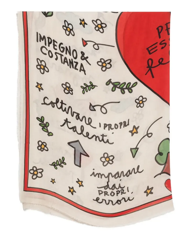 Faliero Sarti To Be Happy graphic-print frayed scarf - Nude Nude