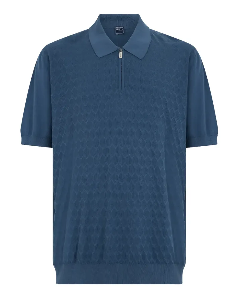 Fedeli geometric-patterned zip-fastening polo shirt - Blau Blau