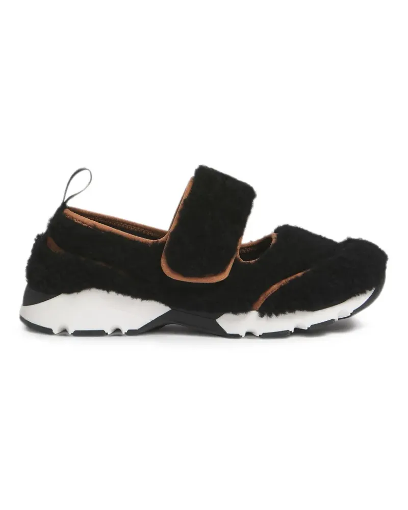 Marni Mary Jane Running Sneakers aus schwarzem Shearling Schwarz