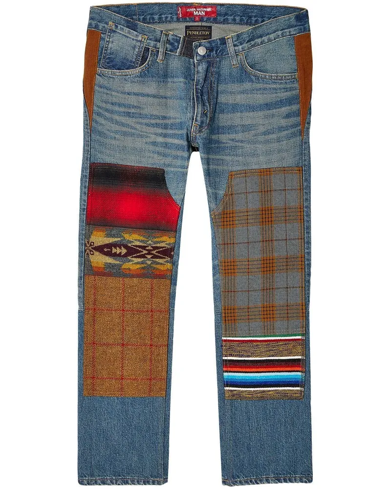 Junya Watanabe Halbhohe Jeans im Patchwork-Look Blau