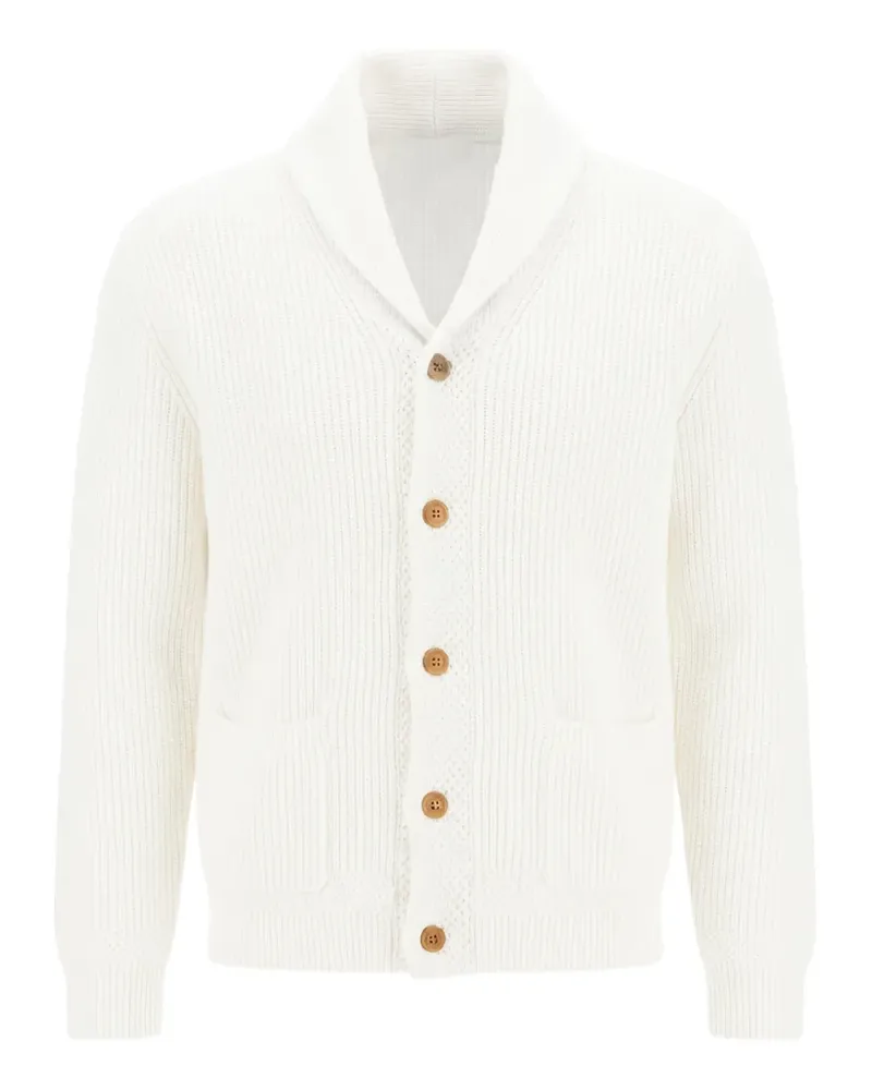 Ralph Lauren Gerippter Cardigan mit Schalkragen - Weiß Weiß