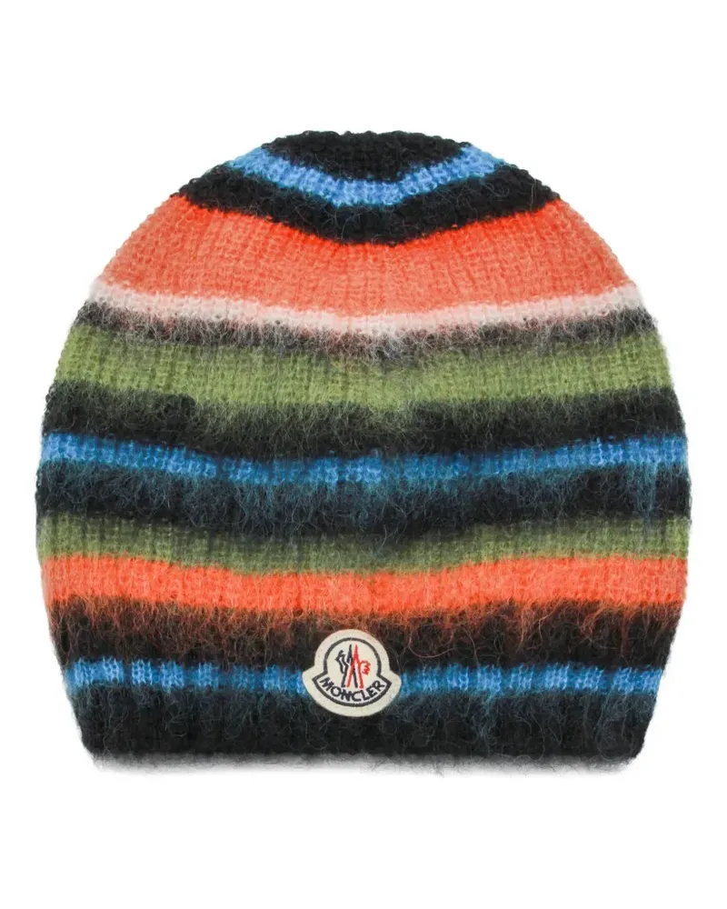 Moncler striped logo-patch beanie hat - Orange Orange