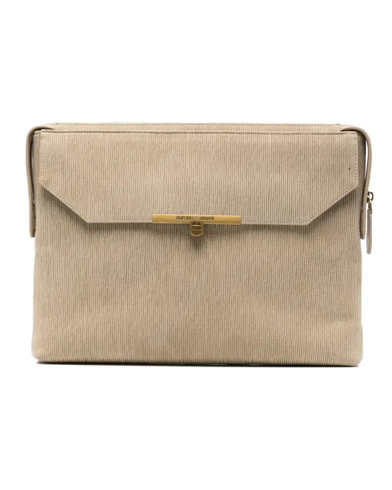 Emporio Armani ASV corduroy-effect logo-plaque clutch bag - Grau Grau