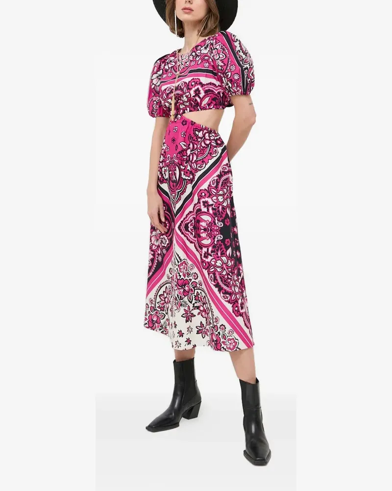 RED Valentino puff-sleeve floral midi dress - Rosa Rosa