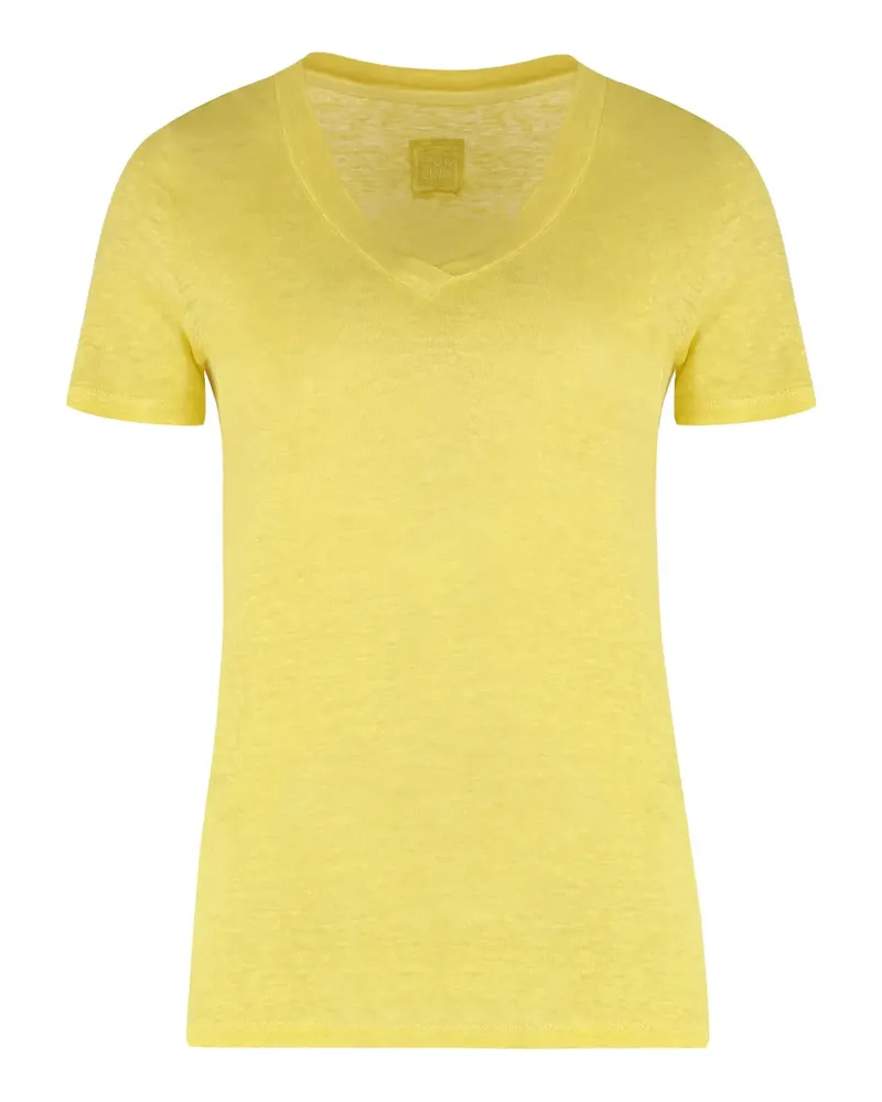 120% Lino T-Shirt mit V-Ausschnitt - Gelb Gelb