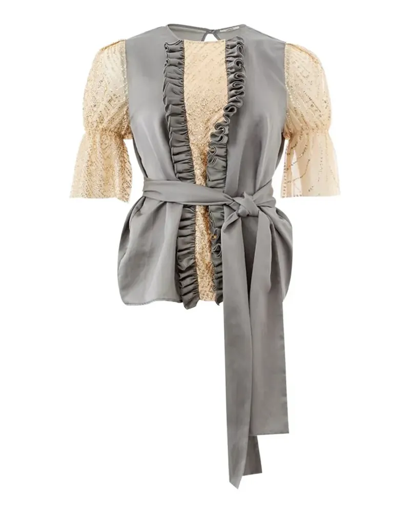 LARDINI ruffled silk-linen blouse - Grau Grau