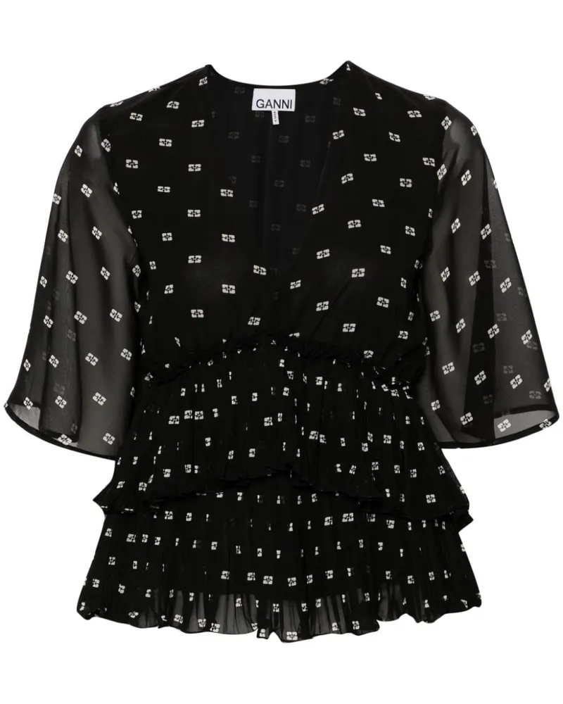 Ganni Bluse mit grafischem Print - Schwarz Schwarz