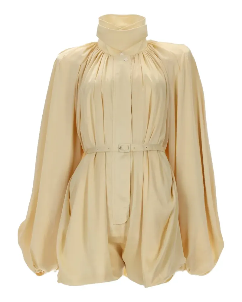 ROTATE Birger Christensen belted puff-sleeve sweater - Nude Nude