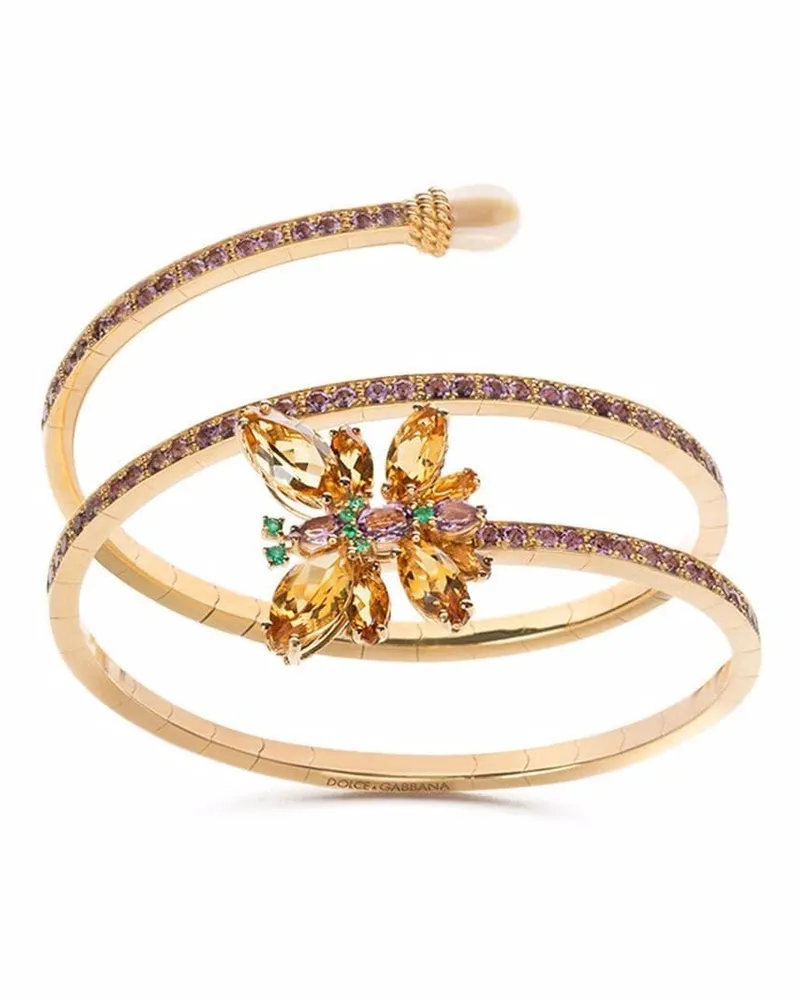 Dolce & Gabbana 18kt Butterfly Gelbgoldarmband mit Zitrin, Amethyst und Smaragd Gold