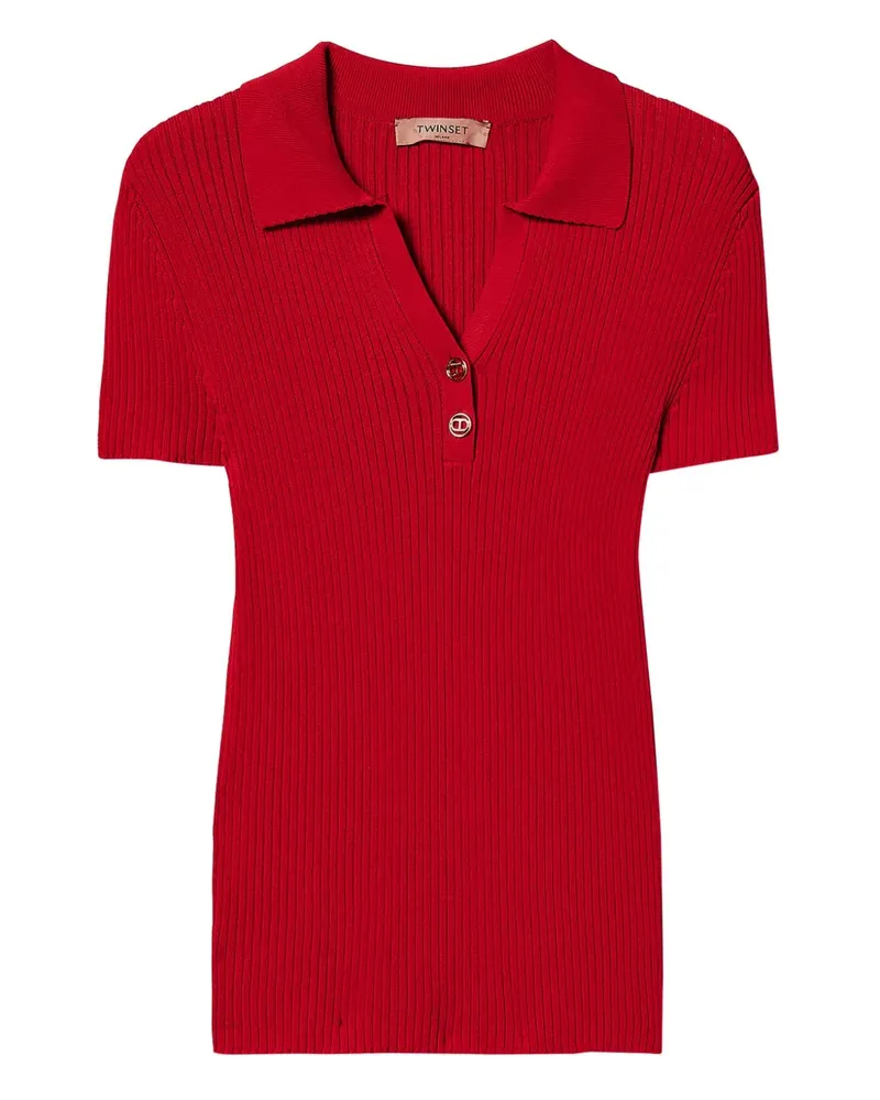 Twin-Set Fein geripptes Poloshirt - Rot Rot