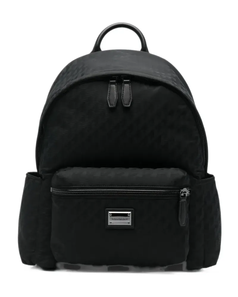 Emporio Armani logo-jacquard front-zip backpack - Schwarz Schwarz