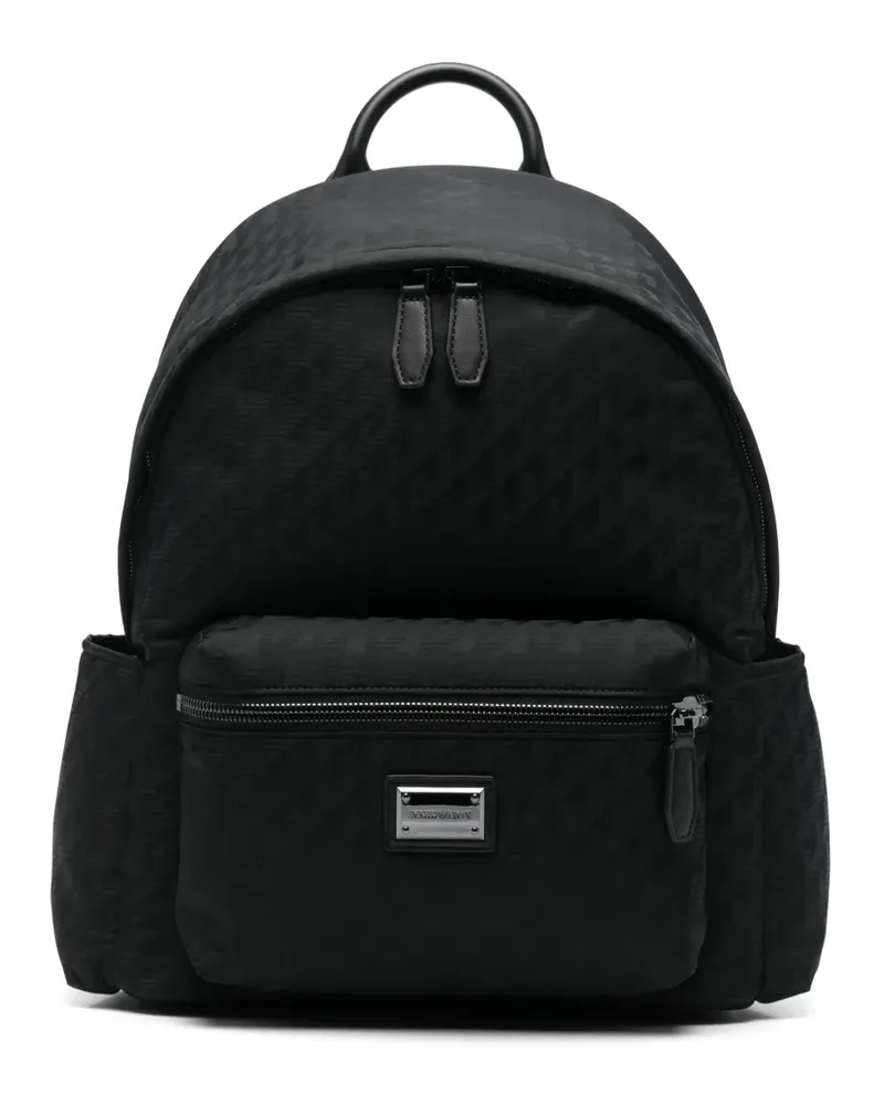 Emporio Armani Rucksack aus Logo-Jacquard mit Reißverschluss vorne - Schwarz Schwarz