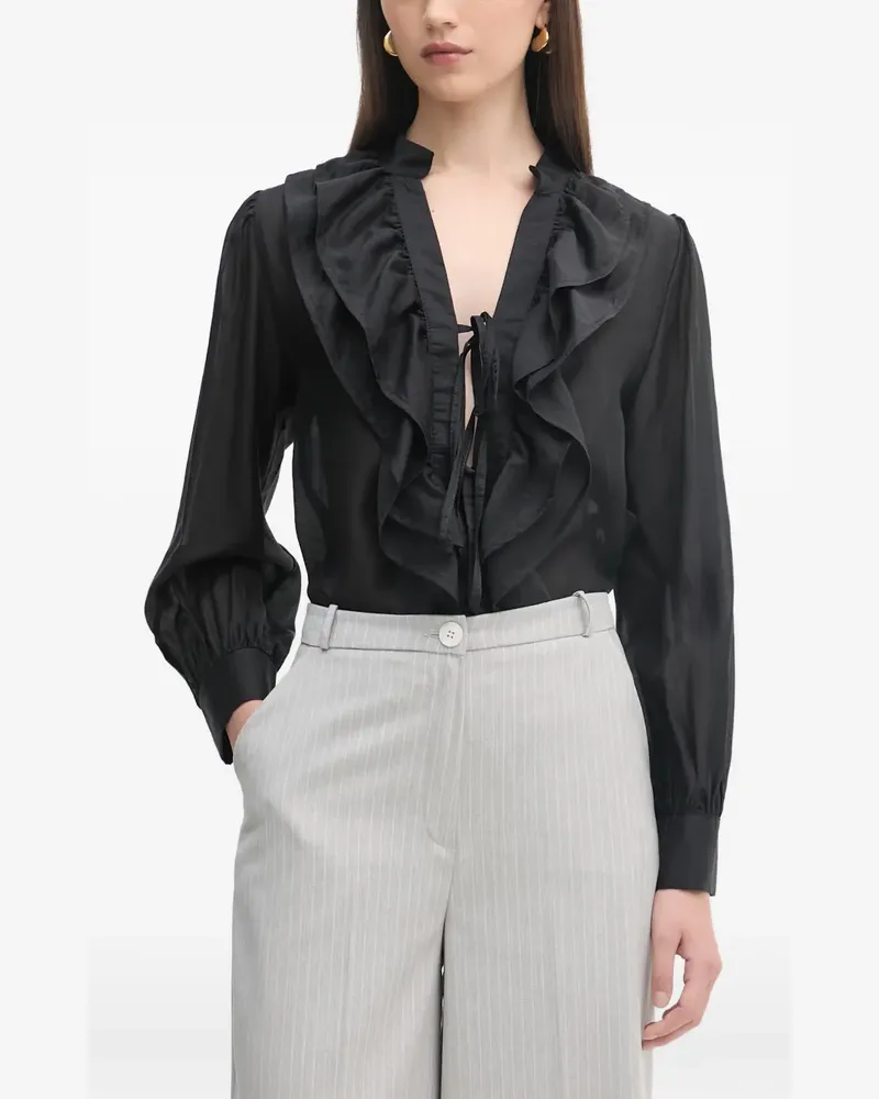 HAVEONE ruffled tie-fastening blouse - Schwarz Schwarz
