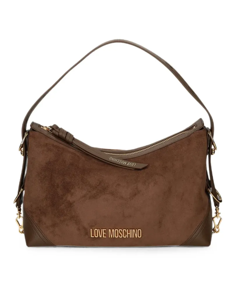Moschino Schultertasche mit Logo-Schild - Braun Braun