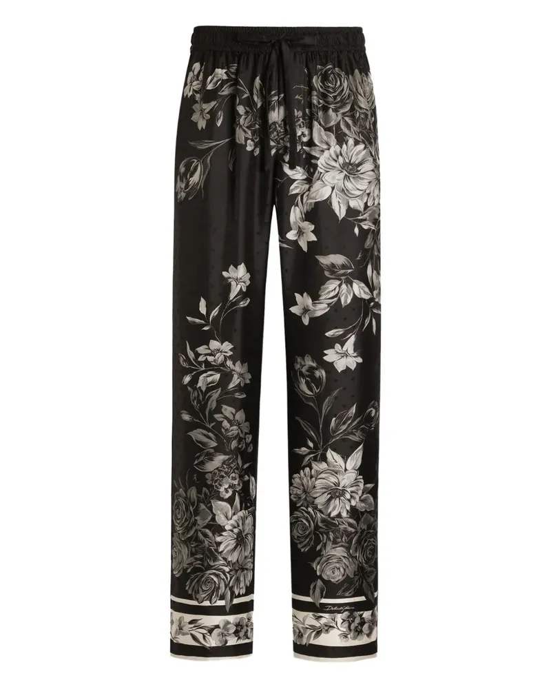 Dolce & Gabbana Hose mit Blumen-Print - Schwarz Schwarz