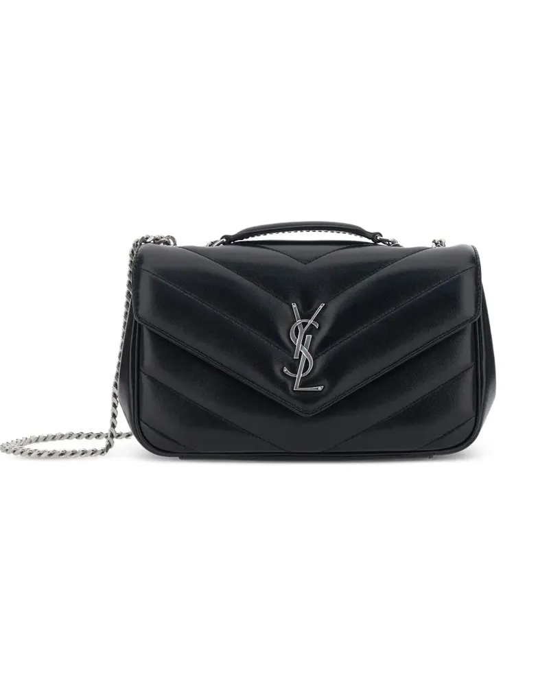 Saint Laurent Kleine Loulou Schultertasche mit Chevron-Logo - Schwarz Schwarz