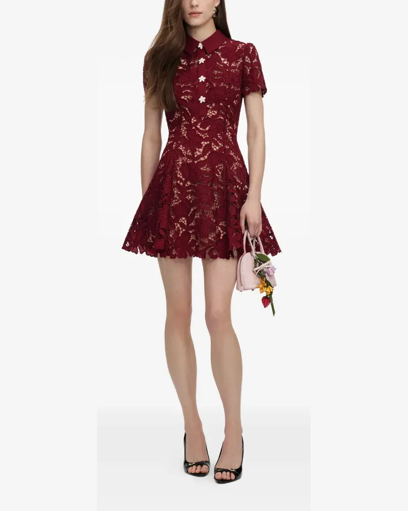 Self-Portrait floral-lace button-up mini dress - Rot Rot