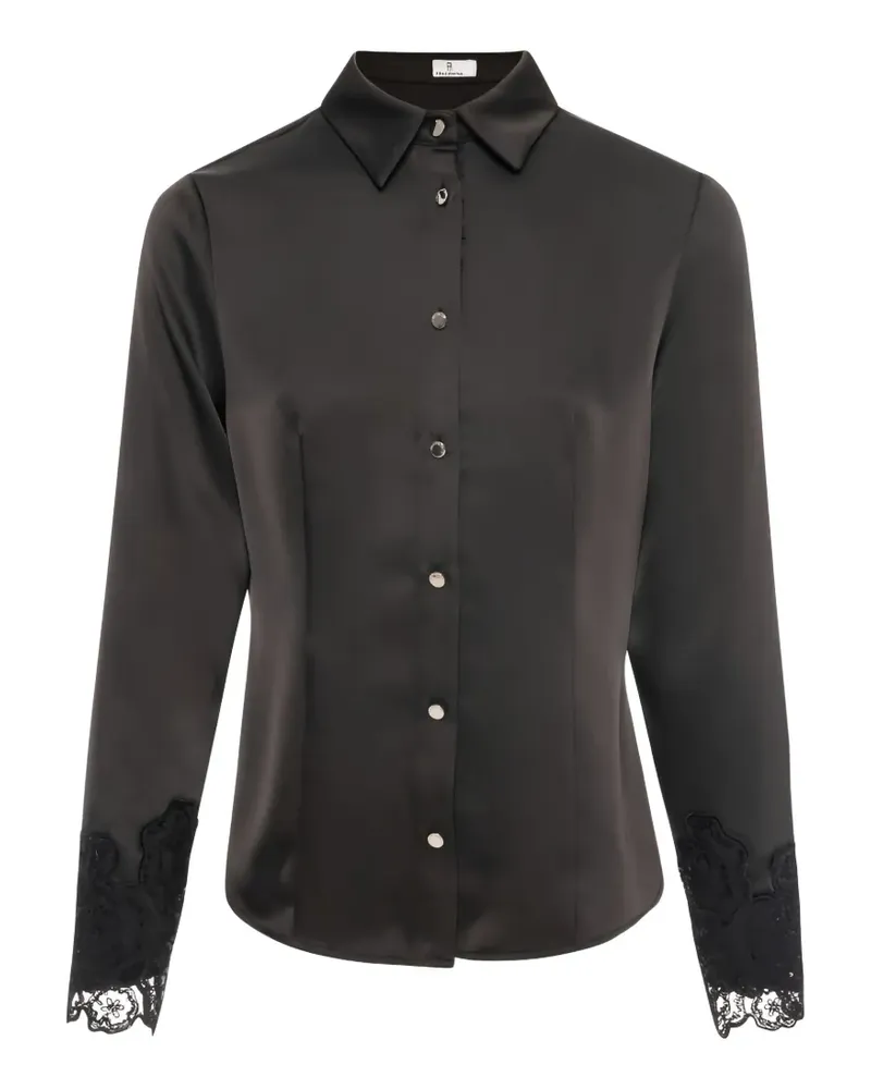 Fracomina lace-trim satin-finish shirt - Schwarz Schwarz